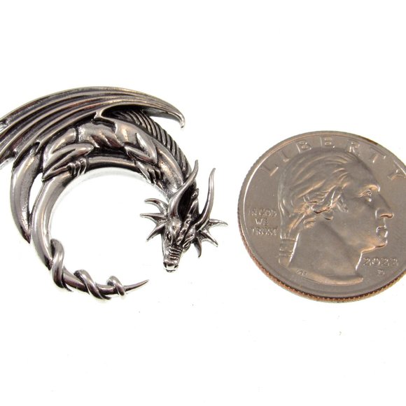 Solid 925 Sterling Silver Dragon Moon Mystical Guardian Pendant by Peter Stone - Picture 2 of 5